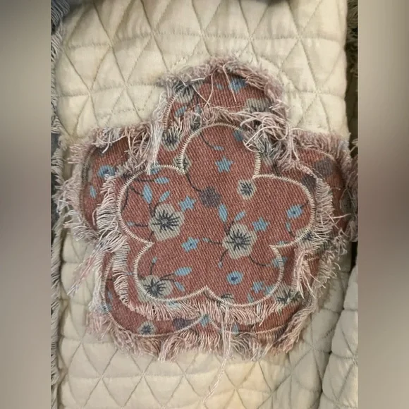 NWT POL Women's Colorful Patchwork Jean Jacket with Granny Square Sleeves - Picture 7 of 9